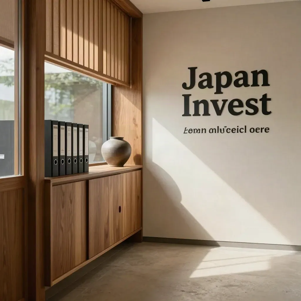 Sunlit timber corridor with ceramic vessel and calm stone floor for headline copy.